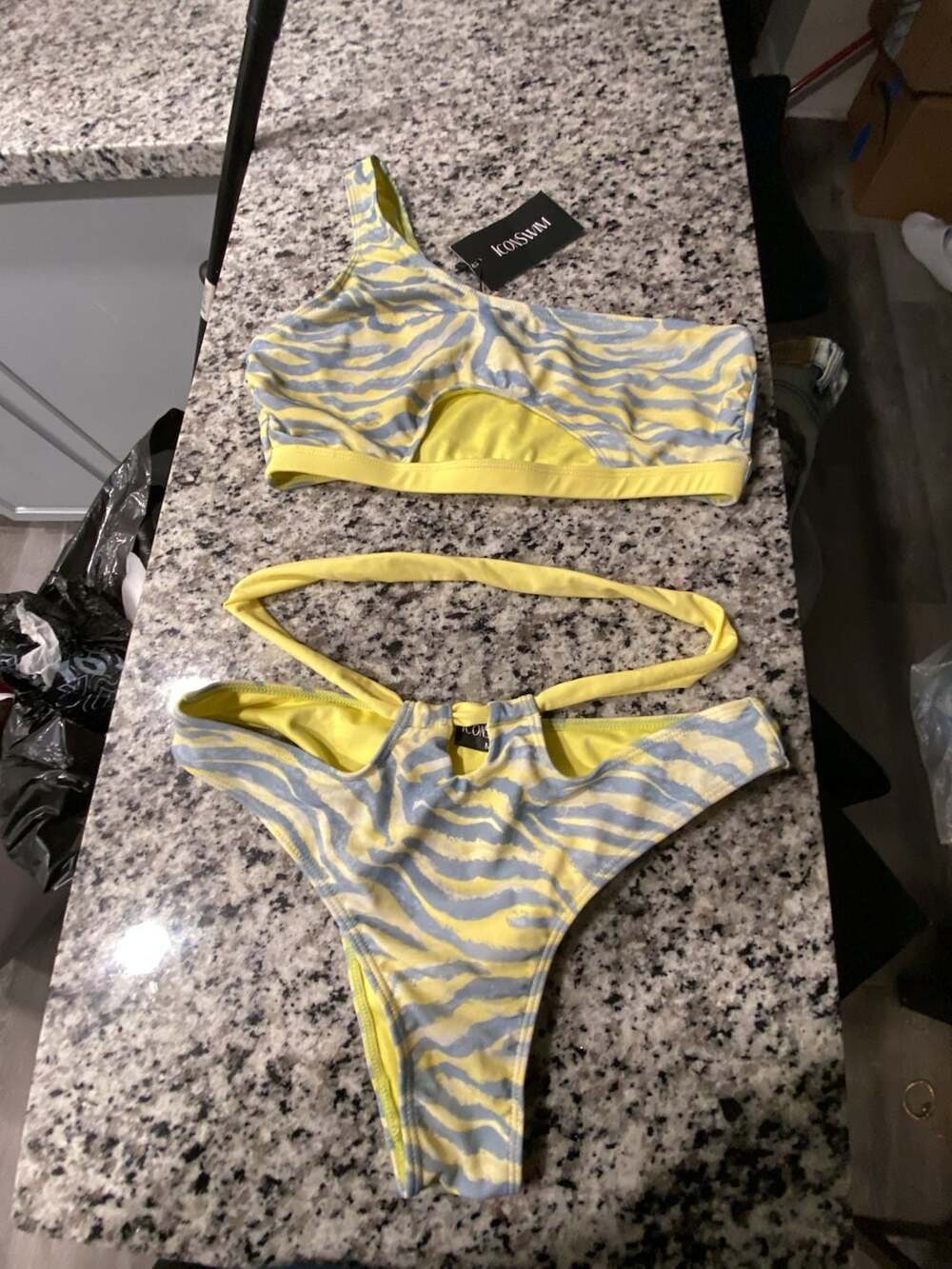 ICONSWIM Zebra Print One-Shoulder Cutout Bikini Set Size M